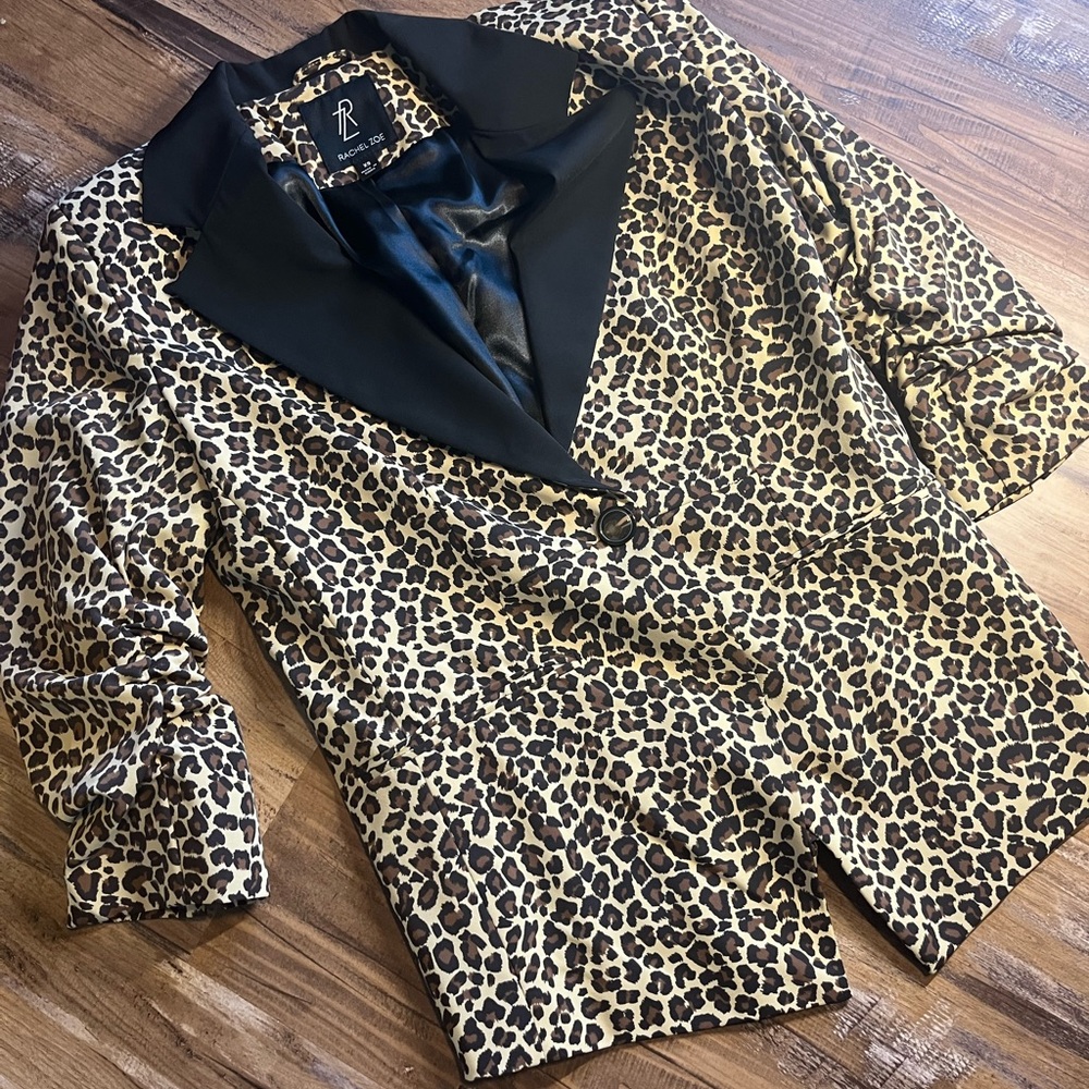Rachel Zoe XS Cheetah Animal Print Blazer Cinched Sleeve Jacket